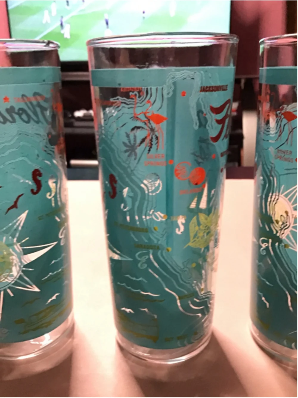 5 Turquoise Red Florida Souvenir Vintage Highball Glasses Set Collectable